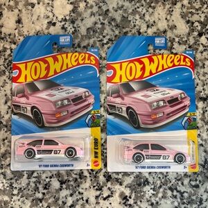 Hot Wheels Pink '87 Ford Sierra Cosworth Die-Cast Toy Car - Lot of 2